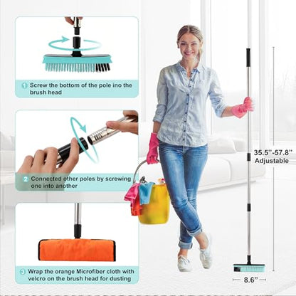 Grout Cleaner Brush with Long Handle, V-Shaped Floor Scrub Brush Swivel Grout Brush Stiff Bristle Floor Grout Scrubber for Bathroom, Tile Line, Crevice, Kitchen, Wall, Deck, Garage (Green) - color: Green