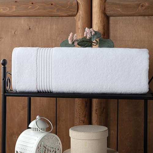 Milara Plush Turkish Cotton Bath Sheet, White, 700 GSM, 35x70 in | Oversized 35x70in, 700 GSM Turkish Combed Cotton, Air-Spun for a Plush Feel, OEKO-TEX® Standard 100 Certified - color: White, size: Bath Sheet (1 Pcs) - 35" x 70"