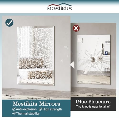 Frameless Bathroom Mirror 32"x48", Beveled Bathroom Mirror | 4mm Tempered Glass Shatterproof Wall Mount Mirrors for Bathroom Vanity Bedroom Entryway, Hangs Horizontally or Vertically - size: 48"L x 32"W