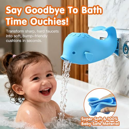 Skyroku Toddler Faucet Extender & Blue Bathtub Spout Cover, Sink Extender with Temperature Sensor for Bathroom Sinks, Kitchen, Bathtubs, Bundle and Save! - color: BrownBlue