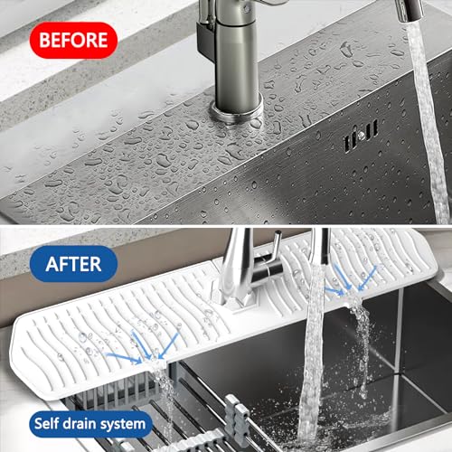 EBIGIC Kitchen Sink Splash Guard-24 x 5.8'' Ultrathin Silicone Sink Mat Splash Guard fit for Countertop, Bathroom,Farmhouse,RV (White) - color: White, size: 24”x 5.8”
