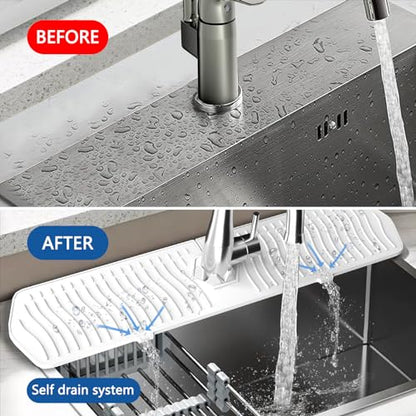 EBIGIC Kitchen Sink Splash Guard-24 x 5.8'' Ultrathin Silicone Sink Mat Splash Guard fit for Countertop, Bathroom,Farmhouse,RV (White) - color: White, size: 24”x 5.8”