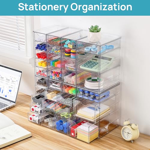 Vtopmart Acrylic Desk Organizer with 32 Drawers for Office, Makeup, Crafts | Clear Storage Drawers for Office Supplies, Desktop Organization for Makeup, Jewelry, Art Crafts, Bead, Pen, Stationary - style: E