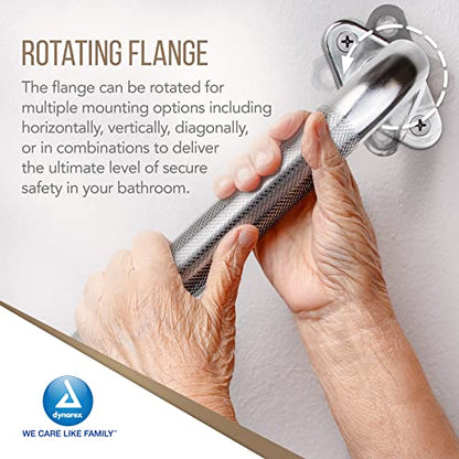 Dynarex Rotating Flange Knurled Grab Bar-18 Inch, Stainless Steel with Textured, Non-Slip Center of The Safety Rail, Weight Capacity of 300 Pounds, Silver, 1-Rotating Flange Knurled Grab Bar-18 inch