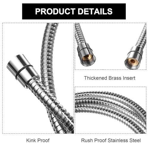 4 Pcs 79 Inches Extra Long Flexible Shower Hose Bulk Replacement Stainless Steel Handheld Shower Head Durable Wand Hose with Brass Insert and Nut for Bathtub Hotel Bathroom