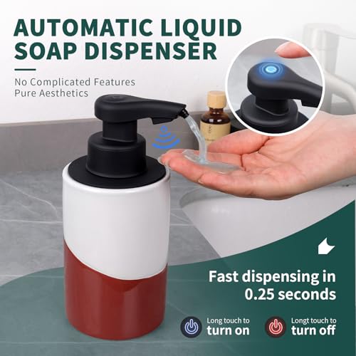 BosilunLife Automatic Soap Dispenser Ceramic Hand Free Soap Dispenser with Waterproof Pump Rechargeable Smart Electric Soap Lotion Dispenser Touchless for Kitchen Bathroom (White-Red, Liquid Pump) - color: White-red(liquid)
