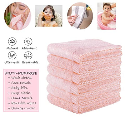Mother-Earth 6-Pack Bath Washcloths 12"x12" - Soft and Absorbent Face Towels, Quick-Drying Wash Cloths for Sensitive Skin, Premium Quality for Daily Use (Pink) - color: Pink
