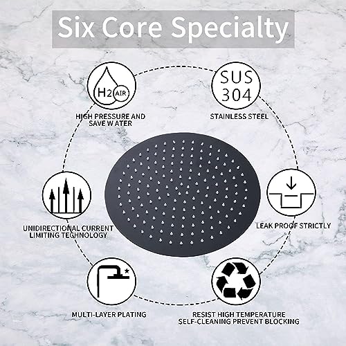 Matte Black Shower Faucet GGStudy Single Function Shower Trim Kit with Rough-in Valve Shower Set Bath Rainfall Shower Faucet System 8inch Round Stainless Steel Metal Shower Head - color: Black, style: Round