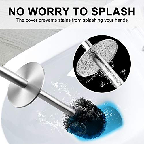 Toilet Brush and Holder, 2 Pack Toilet Brush with 304 Stainless Steel Long Handle, Toilet Bowl Brush for Bathroom Toilet-Ergonomic, Elegant,Durable (Silver) - color: Silver