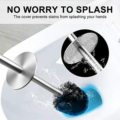 Toilet Brush and Holder, 2 Pack Toilet Brush with 304 Stainless Steel Long Handle, Toilet Bowl Brush for Bathroom Toilet-Ergonomic, Elegant,Durable (Silver) - color: Silver
