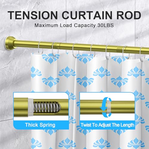 TEECK Shower Curtain Rod, 32-79 inch Adjustable Tension Spring, 1 Inch Shower Curtain Rod Tension, Anti-Slip, Rust-Proof, No Drilling, for Bathroom, Gold - color: Gold, size: 32-79 Inches