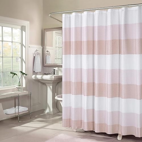 Dainty Home Ombre Waffle Weave Shower Curtain 70 x 72 Blush Textured Fabric Shower Curtain, Hotel Style Waffle Weave Bathroom Curtain, Water Resistant Polyester Ombre Shower Curtain - color: Textured Blush