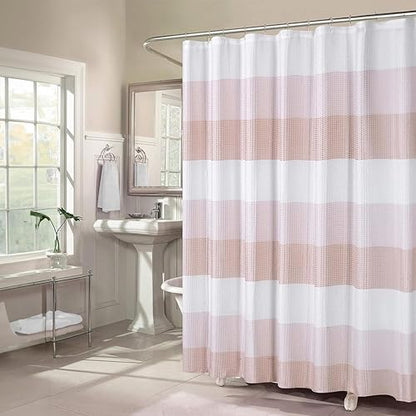 Dainty Home Ombre Waffle Weave Shower Curtain 70 x 72 Blush Textured Fabric Shower Curtain, Hotel Style Waffle Weave Bathroom Curtain, Water Resistant Polyester Ombre Shower Curtain - color: Textured Blush