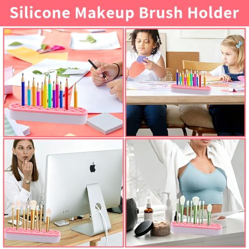 1Pcs Makeup Brushes Holder Silicone Make Up Brush Holder (Pink) - color: Pink
