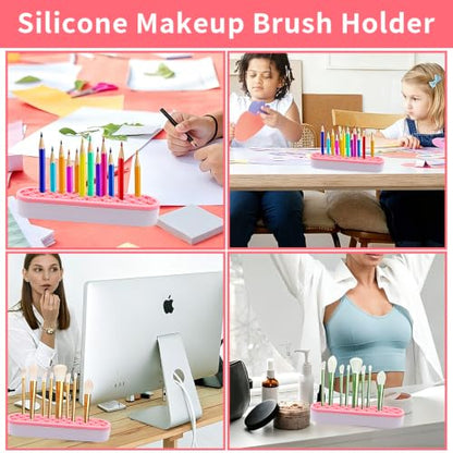 1Pcs Makeup Brushes Holder Silicone Make Up Brush Holder (Pink) - color: Pink