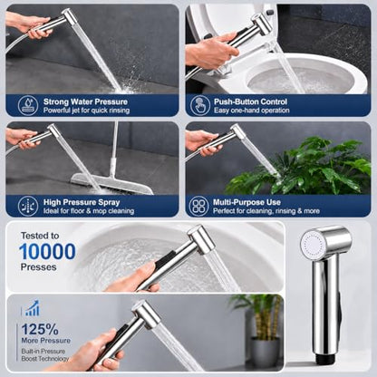 Handheld Bidet Sprayer for Toilet with Magnetic Wall Holder | ABS spray kit with adjustable water pressure, hose and T-valve for feminine hygiene, diaper cleaning and pet washing - color: Silver