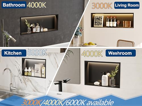 36"x12"White LED Shower Niche,3 CCT Dimmable Light, No Tile Needed | 304 Stainless Steel Bathroom Niche w/ Light(3000K/4000K/6000K), IP66 Waterproof, Space Saving & Durable ,LED Driver Included - color: White, size: 36X12In