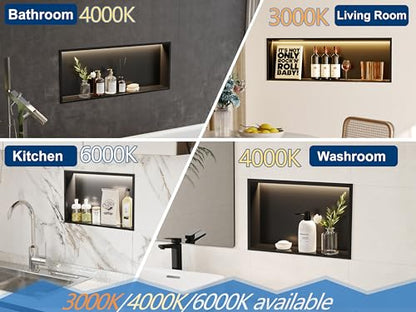 36"x12"White LED Shower Niche,3 CCT Dimmable Light, No Tile Needed | 304 Stainless Steel Bathroom Niche w/ Light(3000K/4000K/6000K), IP66 Waterproof, Space Saving & Durable ,LED Driver Included - color: White, size: 36X12In