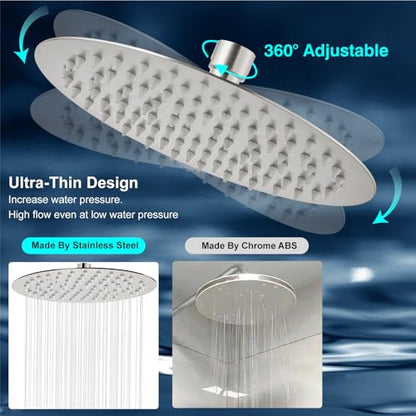 Midanya Round Rain Shower Head,High Pressure,Brushed Nickel 16 Inch | 360°Swivel,Ceiling or Wall Mount,Waterfall Full Body Coverage,Bathroom Remodel,Stainless Steel Large Rainfall Shower Head - color: Nickel, size: 16 Inch