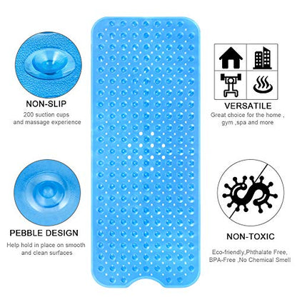 YINENN Bath and Shower Safety Mats 40x16 inch, Non Slip with Suction Cups for Bathroom Stall and Tub Floor, Extra Large and Machine Washable, Drain Holes Keep Bathtub Clean, Blue - color: Blue