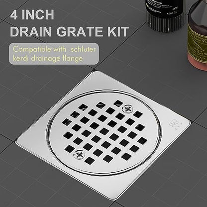 4 Inch Shower Floor Drain with Flange, Square Shower Drain Kit | SS304 Stainless Steel and ABS Material, Height Adjustment Collar and Ring - Chrome - color: Chrome
