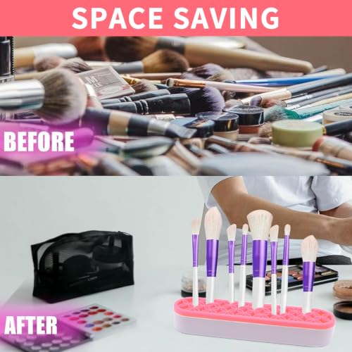 1Pcs Makeup Brushes Holder Silicone Make Up Brush Holder (Pink) - color: Pink