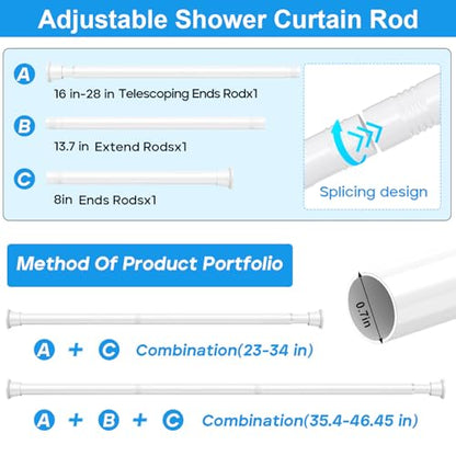 MEXAU 4 Pack Spring Tension Curtain Rods 24-46In White Shower Curtain Rod | Adjustable Spring Tension Rods No Drilling for Window Closet Kitchen Wardrobe Bathroom, Non Slip Tension Rods ,7/8" Diameter - color: White-4P, size: 24-46 Inch