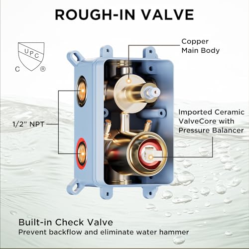Shower System with 4 Body Spray Jets, STARBATH 4 Way 12 + 6"Rainfall Shower Head with Handheld Combo, Ceiling Mounted Shower Jets System in Wall Shower Faucet Set, Brushed Gold - color: Gold, size: 6"+12"-03