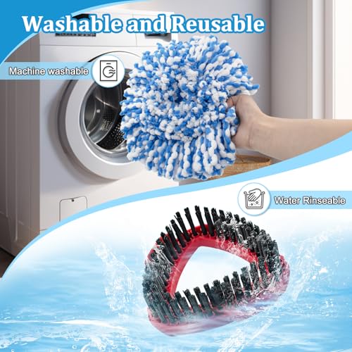 Spin Mop Handle, Mop Heads Replacements,Scrubber Brush and Mop Base Compatible with Ocedar RinseClean 2-Tank System, Mop Handle and Head Replacement Combo Set for Wet Dry Use Floor Cleaning - size: 4 pack mop heads set