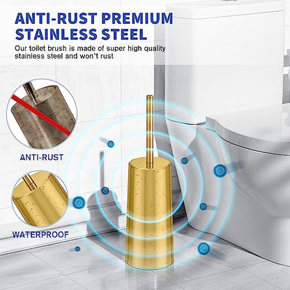Toilet Brush and Holder, Toilet Brush Stainless Steel, Toilet Bowl Brush for Bathroom Toilet-Ergonomic, Elegant,Durable (Gold) - color: Gold
