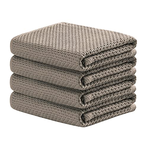 joybest Cotton Kitchen Towels, 4-Pack Waffle Weave Ultra Soft Absorbent Dish Towels Quick Drying Dish Cloths, 18 in x 28 in, Coffee - color: Coffee, size: 18 in x 28 in