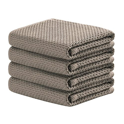 joybest Cotton Kitchen Towels, 4-Pack Waffle Weave Ultra Soft Absorbent Dish Towels Quick Drying Dish Cloths, 18 in x 28 in, Coffee - color: Coffee, size: 18 in x 28 in