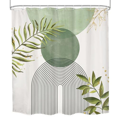 Sage Green Boho Bohemian Abstract Leaves Olive Bathroom Shower Curtain Set | Dark look; 72"W x 78"L. waterproof HD print, quick-dry fabric and free hooks for easy setup. - color: A-02sage Green, size: 72"W x 78"L (Pack of 1)