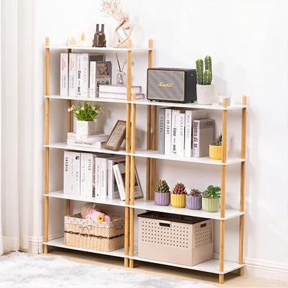 4-Tier Expandable Freestanding Open Bamboo Book Shelf - No-Tool Assembly & Modular,Bathroom Storage Shelf Unit Plant Stand for Small Space, Bedroom, Living Room, Home Office (White, 4-Tier) - color: White 4-tier-1