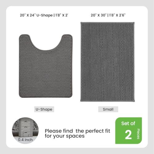 TYUU Bath Mat Set 2 Piece, Bathroom Rugs Non Slip Washable & Toilet Mat | Non Slip Quick Dry Absorbent Low Pile Bathroom Mats, Washable Bath Rugs 2 Pc: 20x30 Mat & Toilet Mat 20x24 in. Dark Grey - color: Dark Grey, size: 20"x30" + 20"x24" U Shape