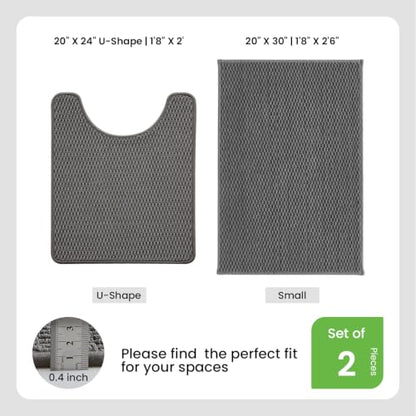TYUU Bath Mat Set 2 Piece, Bathroom Rugs Non Slip Washable & Toilet Mat | Non Slip Quick Dry Absorbent Low Pile Bathroom Mats, Washable Bath Rugs 2 Pc: 20x30 Mat & Toilet Mat 20x24 in. Dark Grey - color: Dark Grey, size: 20"x30" + 20"x24" U Shape