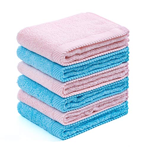 Mother-Earth 6-Pack Bath Washcloths 12"x12" - Soft and Absorbent Face Towels, Quick-Drying Wash Cloths for Sensitive Skin, Premium Quality for Daily Use (Blue-Pink) - color: Blue-pink