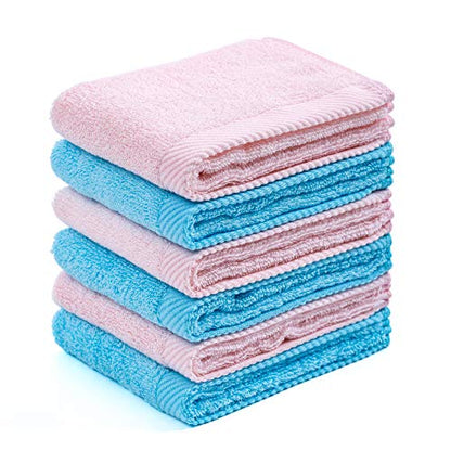 Mother-Earth 6-Pack Bath Washcloths 12"x12" - Soft and Absorbent Face Towels, Quick-Drying Wash Cloths for Sensitive Skin, Premium Quality for Daily Use (Blue-Pink) - color: Blue-pink