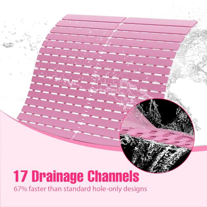 Shower Mat Non-Slip Bath Mat for Tub and Shower Stall,236 Suction Cups with Drain Holes, Quick Dry Machine Washable, Extra Grip for Stand Up Showers, Bathroom Essentials 24x24 Inch (Pink) - color: Pink