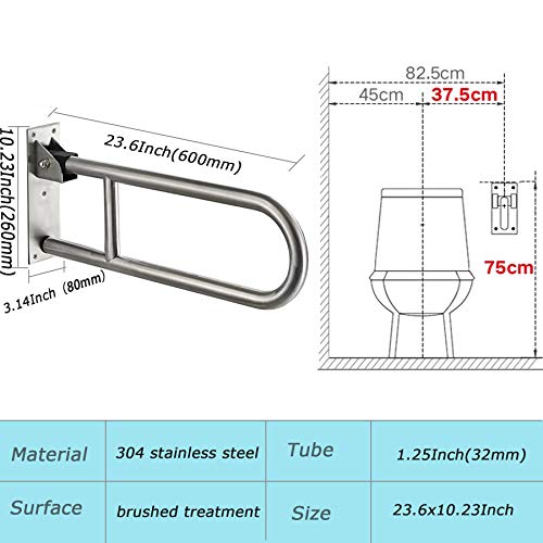 24 Inch Flip Up Toilet Grab Bar, Stainless Steel Bathroom Safety Rail | Wall Mounted Support Bar, Non-Slip Surface, 330LBS Load Capacity, Ideal for Disabled, Elderly, Pregnant Women - style: 24Inch