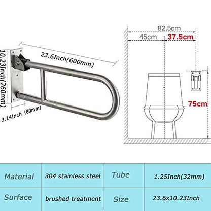24 Inch Flip Up Toilet Grab Bar, Stainless Steel Bathroom Safety Rail | Wall Mounted Support Bar, Non-Slip Surface, 330LBS Load Capacity, Ideal for Disabled, Elderly, Pregnant Women - style: 24Inch