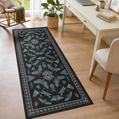 Arenarug Runner Rug 2x6 Non Slip Kitchen Rugs Washable Insect Boho Runner Rugs Soft Indoor Floor Mat for Hallways, Laundry, Bathroom, Bedroom, Navy Blue Black - color: Navy Blue, size: 2'x6'