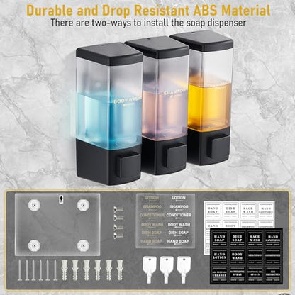 Pollock Shampoo and Conditioner Dispenser 3 Chamber * 500ML | Shower Soap Dispenser Wall Mounted, Body Wash Dispenser No Drill, Refillable Shower Dispenser for Bathroom - color: Blk-zt-53-b3