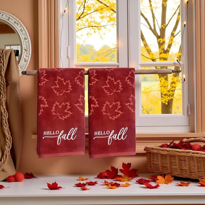2 Pack Fall Hand Towel Jacquard Embroidered Cotton Kitchen Towels Farmhours Thankful Bath Towels Set Thanksgiving Bathroom Decor (Maple Hello Fall, 2*Hand Towel) - color: Maple Hello Fall