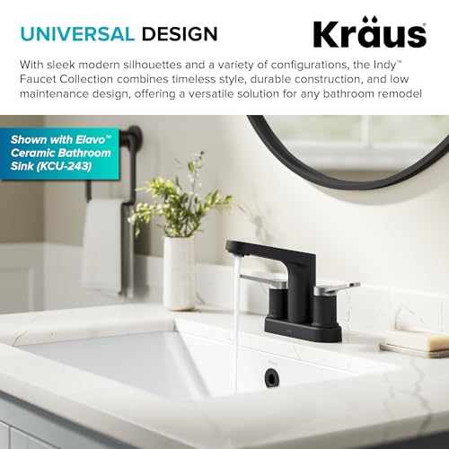 KRAUS Indy Centerset Bathroom Faucet in Spot-Free Brushed Nickel/Matte Black with 2 Handles, Pop Up Drain and Supply Lines, FUS-14102SFBNMB - color: Spot Free Brushed Nickel/Matte Black, style: Centerset