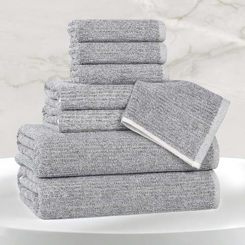 Superior Destin Viscose Cotton Blend Medium Weight Towels, for Bathroom, Shower, Spa, Plush, Quick Dry, Ultra-Soft Towels, Bath Essentials, Ribbed Design, 8 Piece Assorted Towel Set, Charcoal - color: Charcoal, size: 8 Piece Towel Set