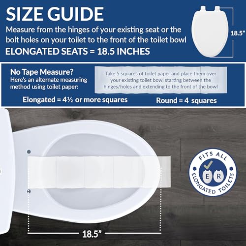 Mayfair Bennett Toilet Seat with Matte Black Hinges, Slow Close Wood Seat, Secure Metal Hinges, Easy Install, Made in USA, Elongated, White - color: Matte Black, size: Elongated