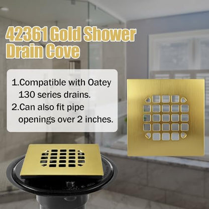Gold Shower Drain Cover, Universal 4-1/4-inch Square Shower Drain Cover ﻿ | Snap-on Installation, Brushed Stainless Steel for Oatey Shower Drain