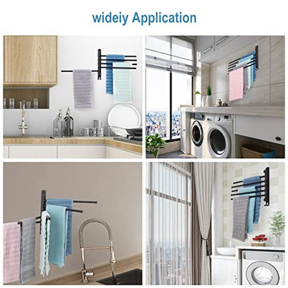 5-Arm Swivel Towel Rack - 180° Rotating Wall Mounted - 304 Stainless Steel Rustproof - Heavy Duty Space Saving for Bathroom Kitchen Laundry Room (Matte Black) - color: Black, size: 5 Arms