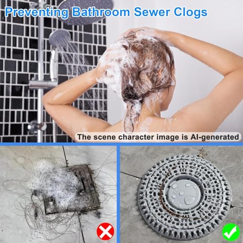 Shower Drain Hair Catcher, 2 Pack Premium Silicone Drain Protector & Shower Drain Cover, Shower Installation Kits for Flat Drains of Shower Room, Bathroom, Gray